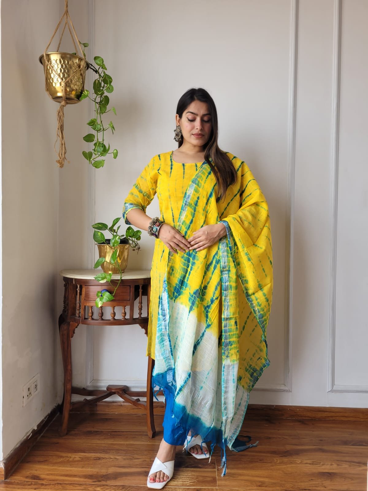 Yellow Bagru Hand Block Printed Linen Suit Set
